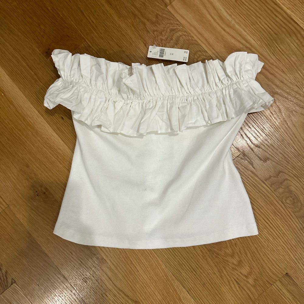 ANTHROPOLOGIE MAEVE White Ruffled TUBE Top - Brand New with Tag Sz M